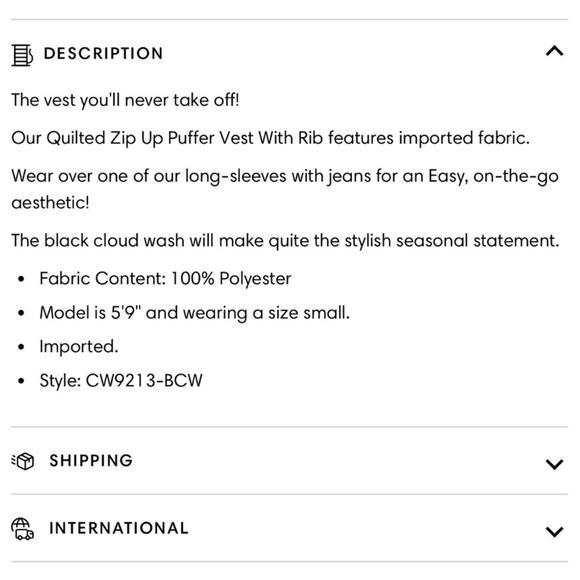 CHASER REVOLVE Quilted Mock Neck DENIM Puffer Vest Black Cloud Wash Grey Small - Picture 6 of 13